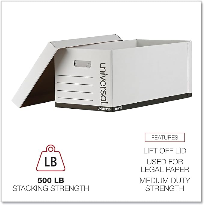 Universal 95220 Lift-Off Lid File Storage Box, Letter, Fiberboard, White, 12/Carton