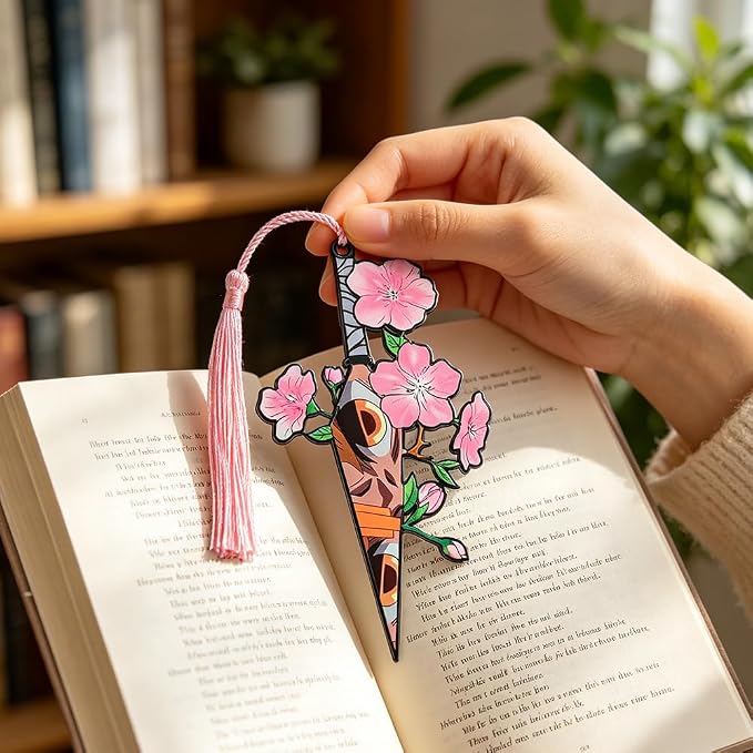 Anime Tanjiro Nezuko Bookmark Set, 4-Piece Acrylic Cartoon Hashira Sword Bookmarks for Readers, Students, Anime Fans, Book Lovers,Reading Accessories (4pcs Sakura)