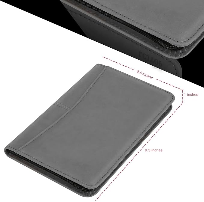Junior Business Padfolio - A5 PU Leather Portfolio Binder & Zippered Binder Folder with 5 x 8 Writing Pad and Interior Storage Pocket Executive Business Organizer for Men Women,Gray