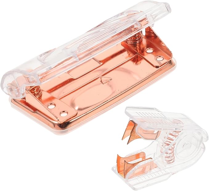 TEHAUX 4sets Cardboard Two Hole Puncher and Stapler Remover Set Rose Gold Office Supplies for Easy Document Organization and Efficient Staple Removal