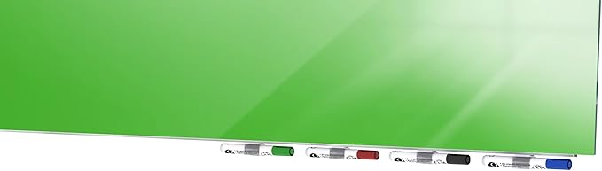 Aria 2'H x 3'W Low Profile 1/4" Glass Whiteboard - Horizontal Green - 4 Markers and Eraser