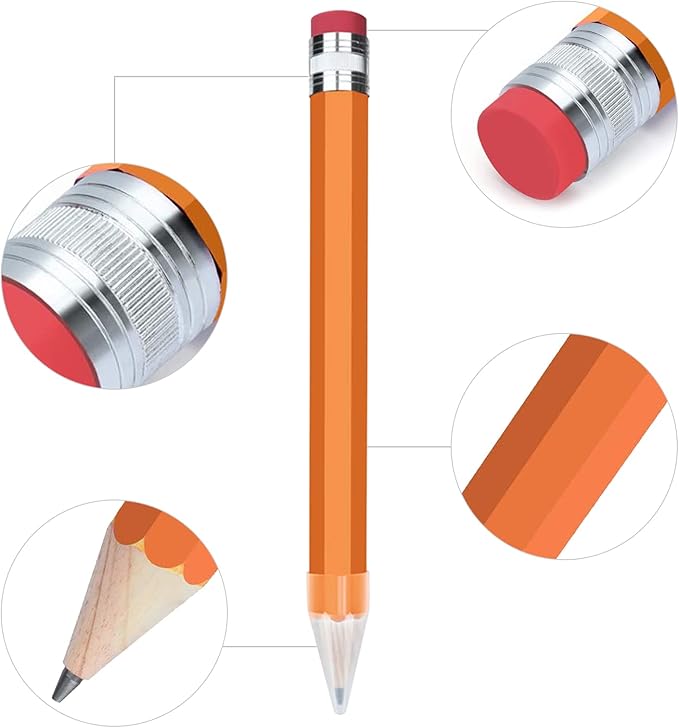 BUSHIBU Wooden Jumbo Pencils for Prop/Gifts/Decor - 14 Inch Funny Big Novelty Pencil with Cap(Orange Red) for Schools and Homes