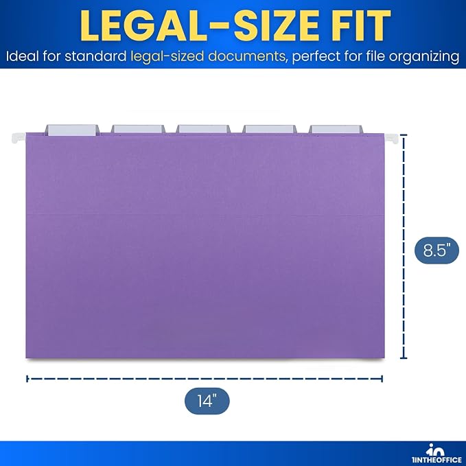 1InTheOffice Legal Size Hanging File Folders, File Folders Hanging with Tabs, Colored Hanging File Folders, 5 1/5 Cut Tab, Reinforced, Assorted Color, 25 Pack