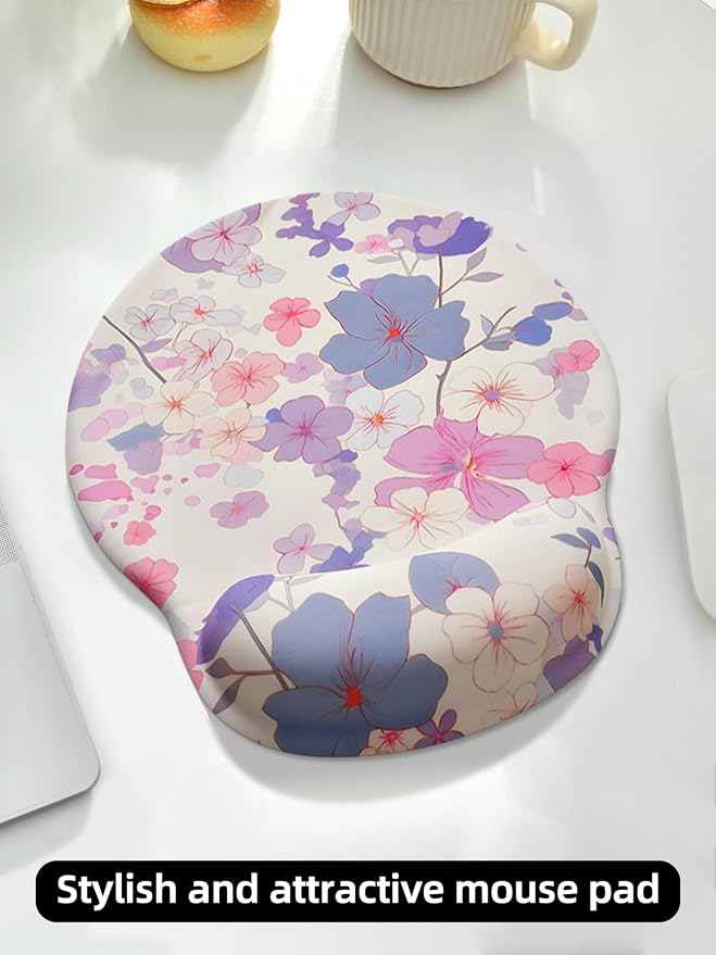 Lily Floral Mouse Pad Wrist Support Wrist Rest, Flower Ergonomic Mouse Pad with Non-Slip Base for Office Gaming Working Computers,Desk Accessories Pain Relief Mouse Mat, Purple