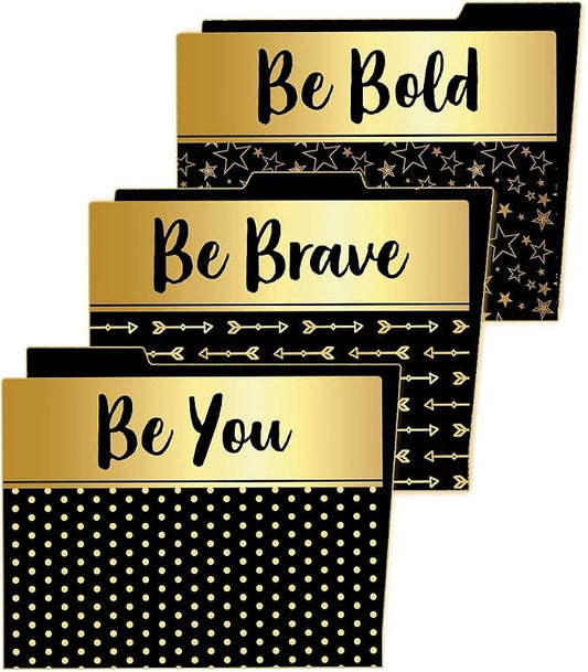 Carson Dellosa 6-Pack Positive Affirmation File Folders, Black and Gold Paper Organizers With Pockets for Filing Cabinet, Classroom Organization, Desk Accessories, Teacher Must Haves, Office Supplies