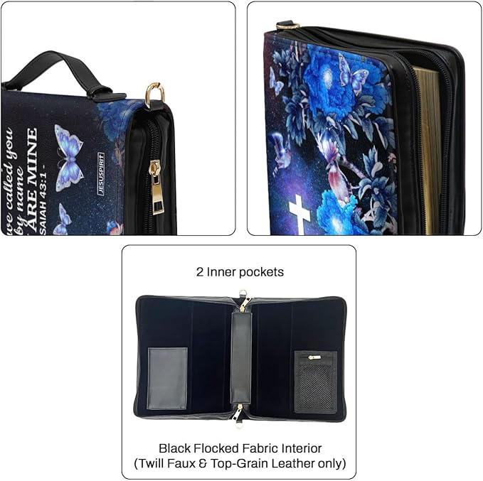 Jeuspirit Bible Covers - Leather Bible Organizer Case - Bible Book Carrier Bag With Zipper - Christian Gifts For Women - Bible Holder Bag, Bible Carrying Case Large Size (Fear Not)