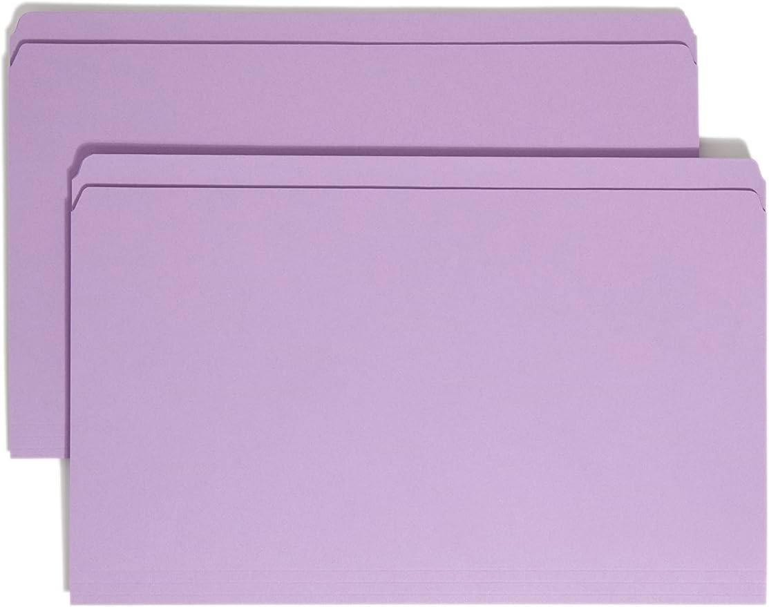 Smead File Folder, Reinforced Straight-Cut Tab, Legal Size, Lavender, 100 per Box (17410)