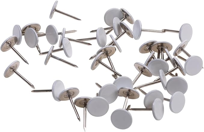 200Pcs 11mm/0.43Inch ×17mm/0.67Inch White Thumb Tacks, Push Pins Round Head Thumbtack for Bulletin Board, Tape, Adhesives and Fasteners