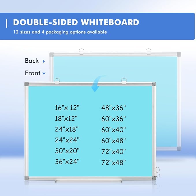 WALGLASS Magnetic Whiteboard 36"x24" Dry Erase White Board for Walls with Pen Tray, Aluminium Frame and Dry-Wipe Writing Surface for Kids' Drawing, Home, and Office (Blue)
