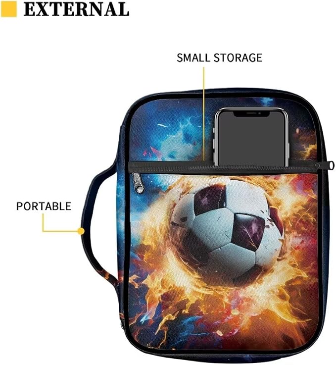 Coldinair Football Lightening Fire Bible Cover for Men Teen Kids Bible Covers Case Case with Durable Handle Pocket and Zipper Bible Journal Case Nylon Bible Protector