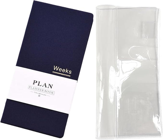 Undated Pocket Weekly Planner Schedule Organizer Agenda Year Month Week Plan A6 Notebooks (Blue with clear cover)