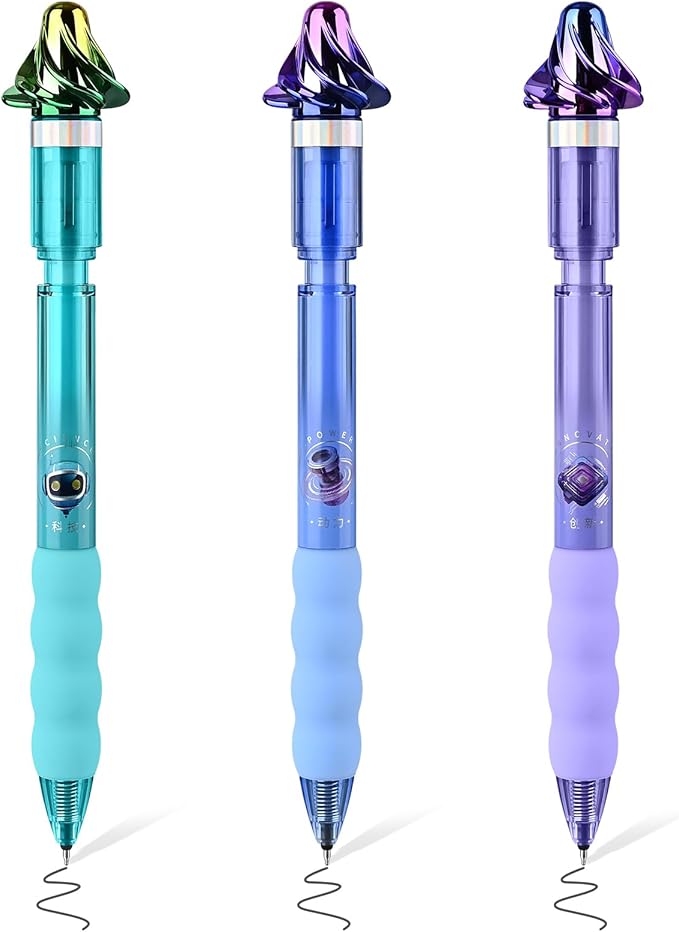 BAYTORY 3Pcs Retractable Black Gel Pen, Quick Dry Aesthetic Pens, 0.5mm Fine Point Rolling Ball Pen, Smooth Writing with Comfortable Grip, for Journaling Note Taking Supplies (Cyclone)