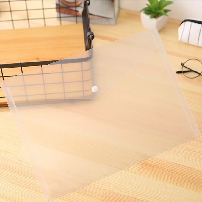 Acrux7 48 PCS Plastic Envelopes, Clear Poly Envelope with Snap Closure, Document Folders Waterproof File Folder for School Home Office, A4 Size
