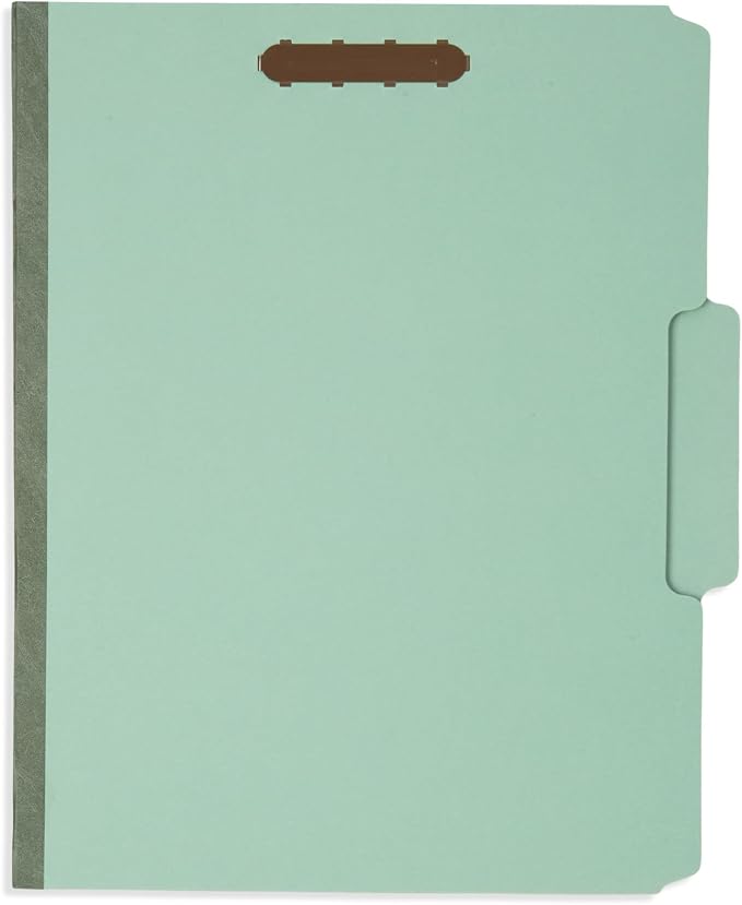 Blue Summit Pressboard File Folders, 2 inch Expansion Pressboard Folders Letter Size, Pressboard Folders with Fasteners, Gray/Green – 25 Pack