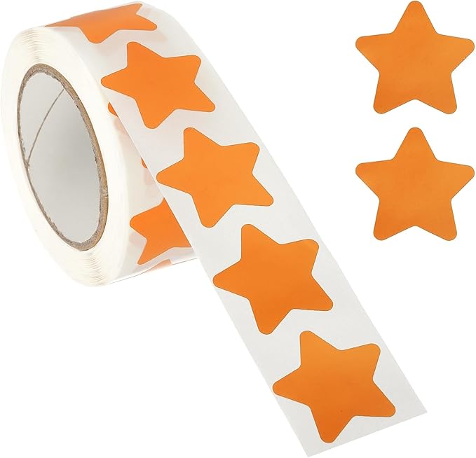 PATIKIL Star Stickers Roll 1", 500 Pcs Self-Adhesive Reward Stickers for Classroom Teacher Supplies and DIY Craft, Orange