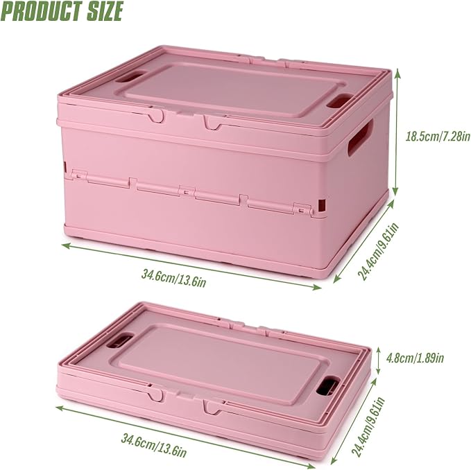 Collapsible Storage Crate, Foldable Plastic Basket with Lid and Handle, Foldable Storage Box Crate Bin for Home Kitchen Office Bathroom Bedroom Pantry (White, 2-Pack)