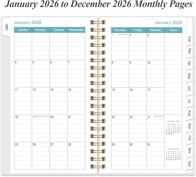 2026 Pocket Planner/Calendar - 2026 Planner from January 2026 - December 2026, Planner 2026 with 12 Tabs, Twin-Wire Binding, Inner Pocket, 3.75" x 6.75, Black
