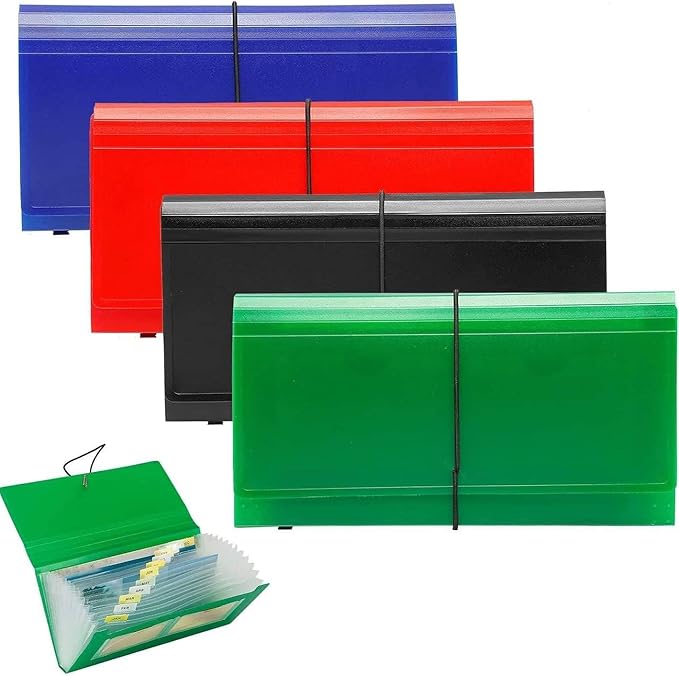 SEEKIND Expanding File Folder 4 Pack, 10.4' 5.5' Receipt Organizer Folder Accordion Folder Document with 13 Pocket for Office,Cards,Tickets-Water Resis