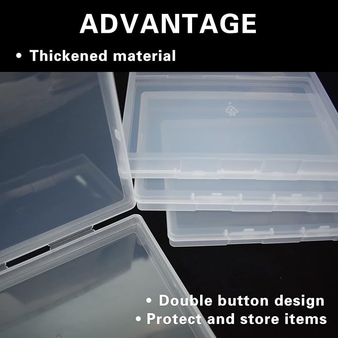 4 Pack A6 Clear Plastic Box Small Storage Boxes Transparent Greeting Card Photo Storage Cases for Paper Photos Stamps Cards Envelope Protector Office Supplies Storage Case (6*4.4 inch) (A6)
