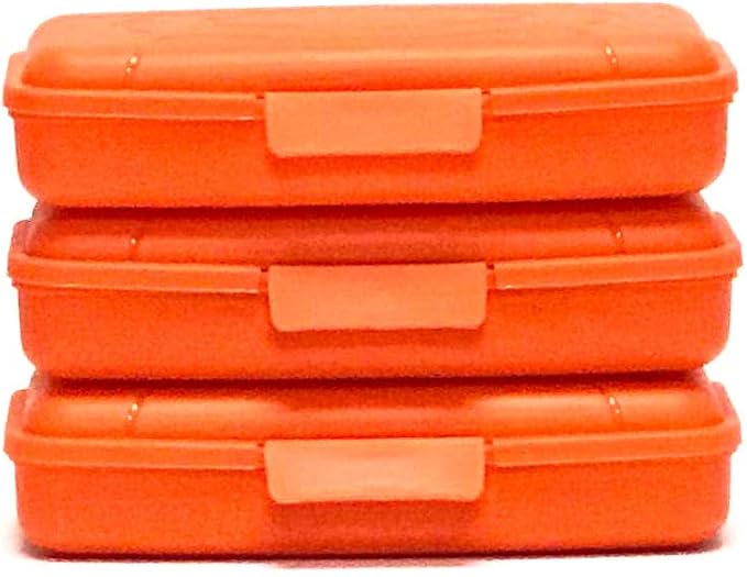 Mintra Home Utility Boxes - 450ml ORANGE 3pk - (7.7inW x4.0inD x1.61inH) - great utility box, storage box for pencils, crayons, pens, crafts and other small items