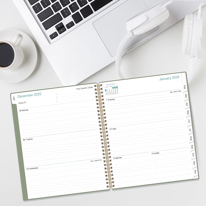 2026 Planner - Planner 2026 from January 2026 to December 2026 with 12 Monthly Tabs, Flexible Cover, Inner Pocket, 8.5" x 11", Green-C