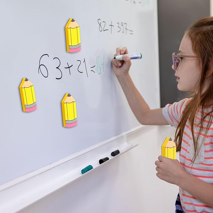 Kolldenn 8 Pcs Pencil Shaped Magnetic Whiteboard Cube Eraser Back to School Dry Erase Erasers Classroom Chalkboard Wiper Correction Product Teacher Supplies for Classroom Office Decor