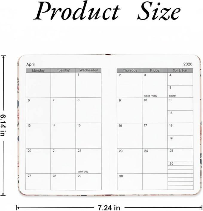 A6 2026 Daily Weekly Monthly Annual Planner with Pink Flower, Small Pocket Planner Notebook Agenda Book For Women