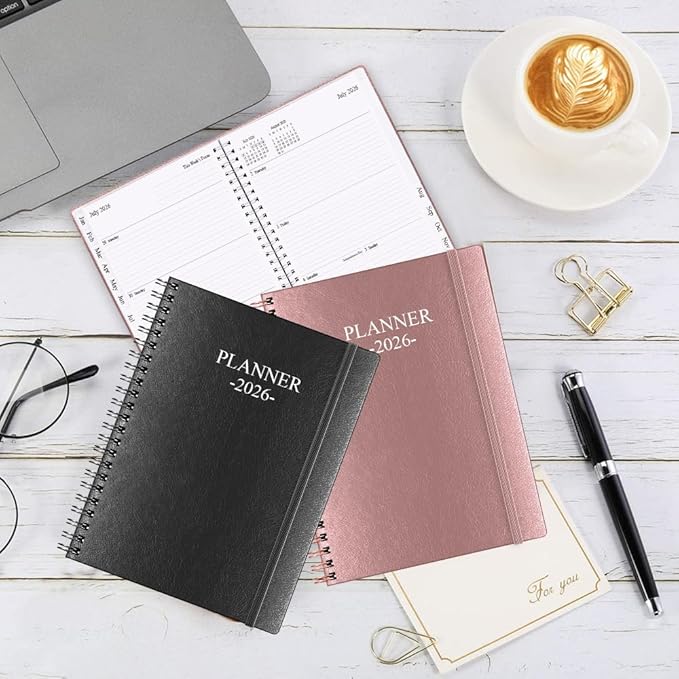 Planner 2026 - Weekly & Monthly Planner Runs from January 2026 to December 2026, 8.5 x 11", 12 Month Tabs, Inner Pocket, PU Leather Cover with Twin-Wire Binding, Monthly Planners 2026, Rose