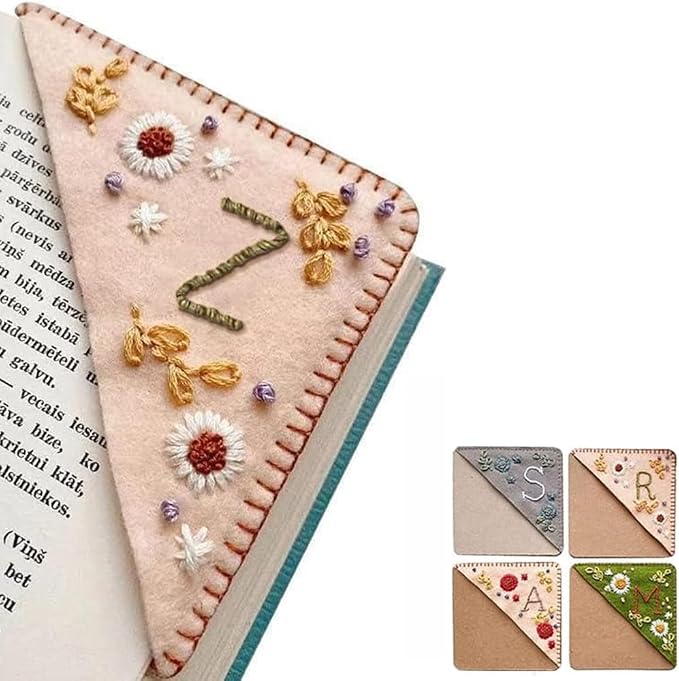 Personalized Hand Embroidered Corner Bookmark, 26 Letters Cute Flower Embroidered Corner Bookmark Embroidery Book Marker Clip for Book Lovers Bookmarks for Reading Lovers Meaningful GIF (Spring, Z)