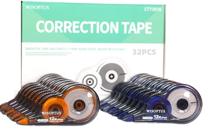32PCS White Correction Tape with Dispenser, 39.37ft Each, Fast Clean and Easy-to-Use Tear-Resistant Correction Tape Office School Supplies, Blue/Orange