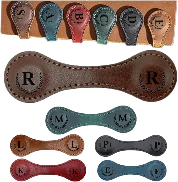 Personalized Magnetic Leather Initial Bookmark, 26 Letters Customized Multi-Functional for Women, Teachers, Book Lovers (R, Dark Brown)