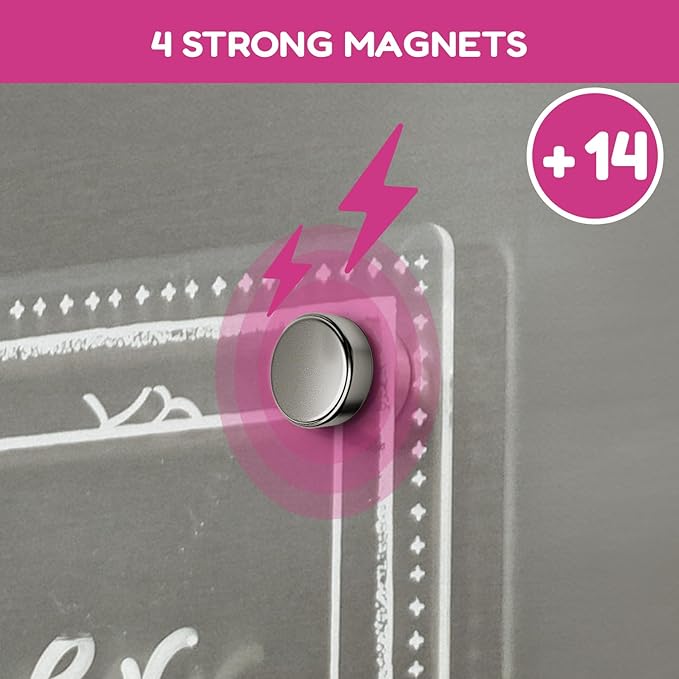 CHALKY CROWN Acrylic Magnetic Weekly Planner for Fridge - Menu Board for Kitchen with 8 Magnetic Markers - Weekly Meal Planner for Fridge with Grocery List & Notepad - Menu Planner (14.5x10.2)