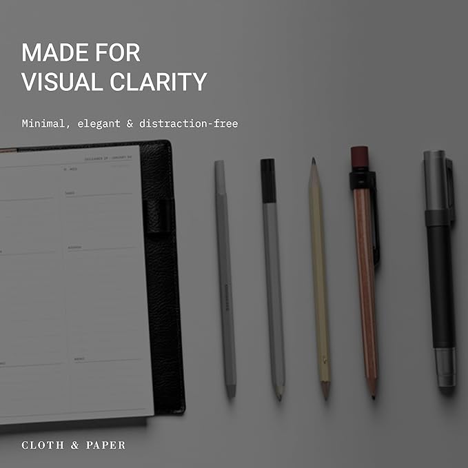 Cloth & Paper 2026 Daily Planner Inserts - Monday Start | Personal Size 3.75 x 6.75 | Minimalist Agenda Refills | 2 Days Per Page | 6 Ring Planner Refills for Daily Organizers | Heavyweight Paper