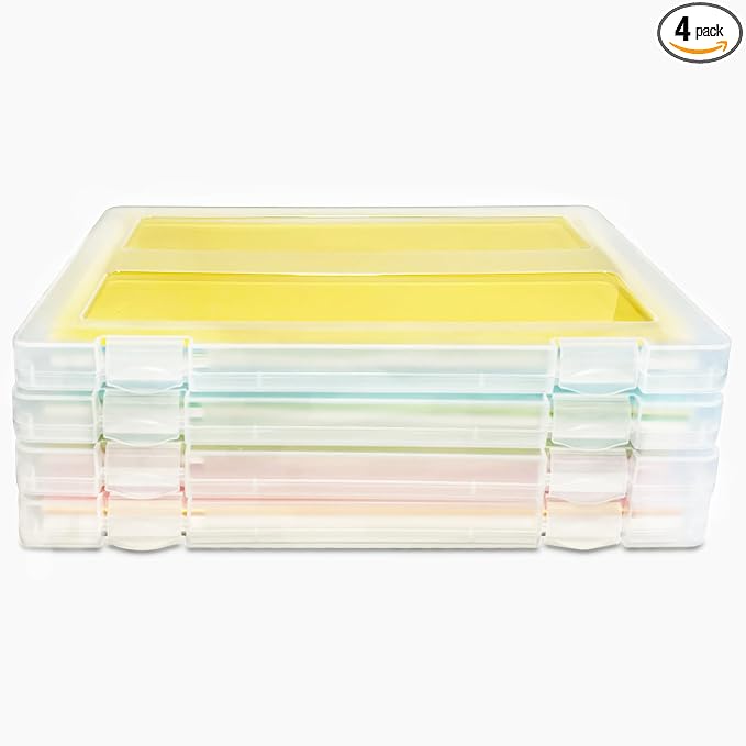 4 Pack Paper Storage Box, Plastic Scrapbook Paper Organizer for A4, 8.5" x 11" Letter, Board Game Storage Containers for File, Craft and Arts Supplies, Puzzle, Document, 8" x 10" Photo