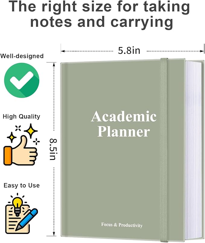 Academic Planner for 2026-2027 or Anytime – 5.8" x 8.5" Undated Weekly Student Planner For Homeschool, High School, College & Nursing Students, 200 Pages, Green