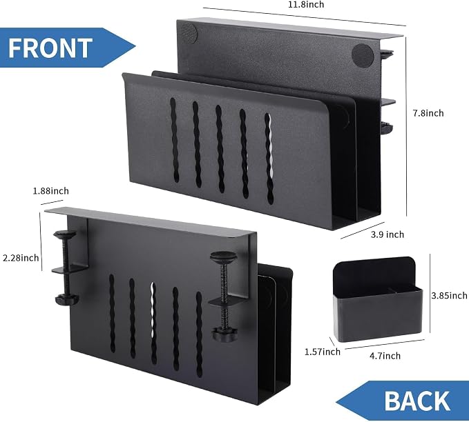 2 Tier Desk Side Laptop Holder, Under Desk Laptop Holder, Clamp On Desks Shelf for Tablet,Files, Accessories, No Drill Hanging Desk Caddy for Office and Home, Load 30Lbs