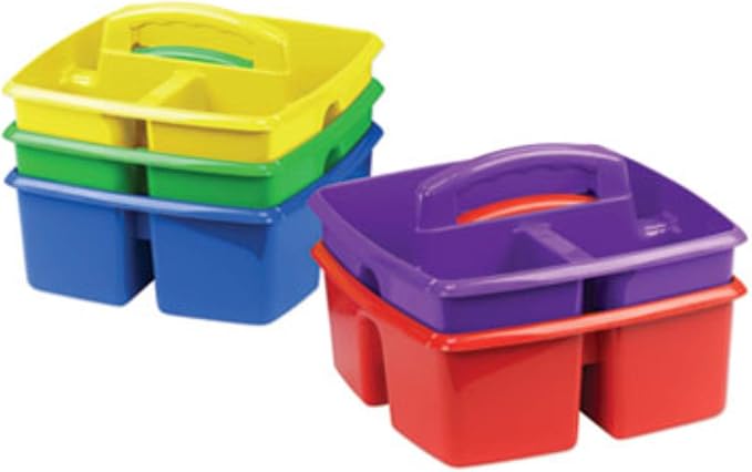 Storex Classroom Storage Caddy, 5.3" x 9.3" x 9.3", Blue,Yellow,Green,Red,Purple