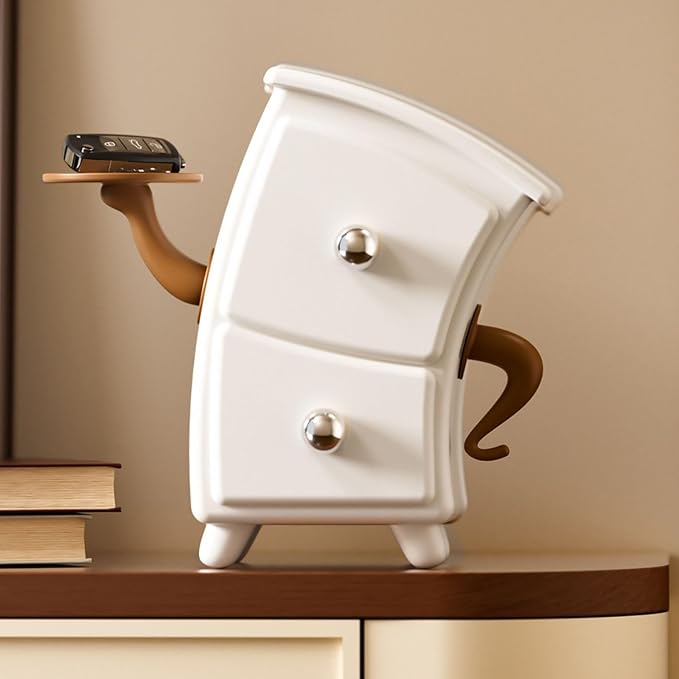 Plastic Desktop Organizer with Knob for Home Office, Dresser Decorative Storage Box, Funny Tabletop Organizer with Two Drawers, Small Card Display, Desk Accessories