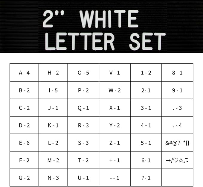 2 Inch Letters for Letter Board (Board Not Included), 93 Pieces Including Characters, Numbers & Symbols, Large Black Plastic Letters for Changeable Message Board Signs, Letters Only (black)