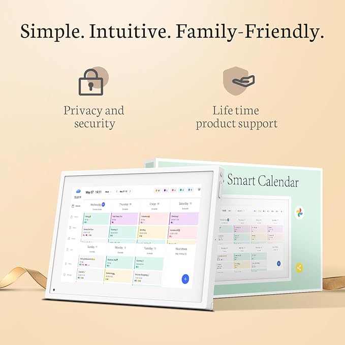 BSIMB 10.1 Inch Digital Calendar - Chore Chart, Meal Planner, Rewards System, Photo Display, Smart Electronic Calendar Touchscreen Interactive Display for Family Schedules Seamless Scheduling White