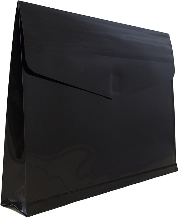JAM PAPER Plastic Expansion Envelopes with Hook & Loop Closure - Letter Booklet - 9 3/4 x 13 with 2 Inch Expansion - Black - 12/Pack