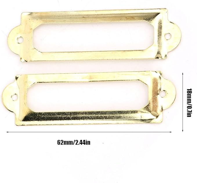 20PCS Metal Drawer Label Holders, Retro Exquisite File Cabinet Label Frames Card Tag Label Holder with Screws for Office Drawers Shelves (Yellow)
