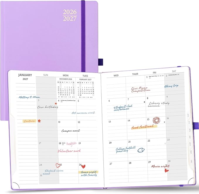 POPRUN Monthly Planner 2026-2027, Large Size-8.5" x 10.5", 18 Month Calendar Book (Jul 2026 - Dec 2027), Academic Calendar Planner with Tabs, Inner Pocket, Hard Cover, 100GSM Paper - Violet