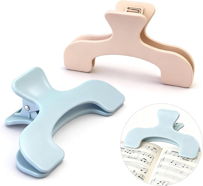 2 Pcs Book Clip, Blue & Pink Page Holders for Reading, Studying, Office - Durable Journal Clip, Book Reading Accessories to Keep Pages Open, Portable & Practical Book Paper Clips for Books, Notebooks