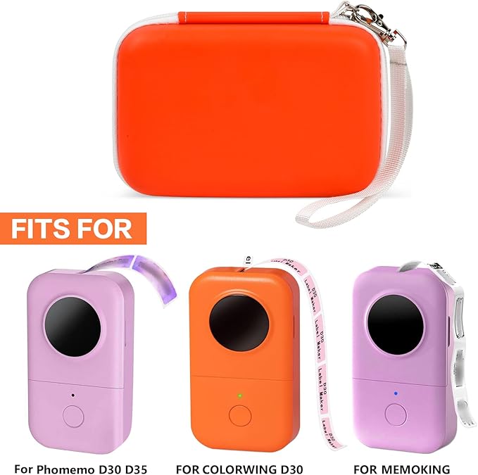 Case Compatible with Phomemo D30 D35 M02/ M02S/ M02 for NELKO Label Maker, for NIIMBOT for JADENS for Memoking for SUPVAN Labeler Sticker Storage Holder Tape Paper Roll & USB (Orange + Pink (2 Packs)