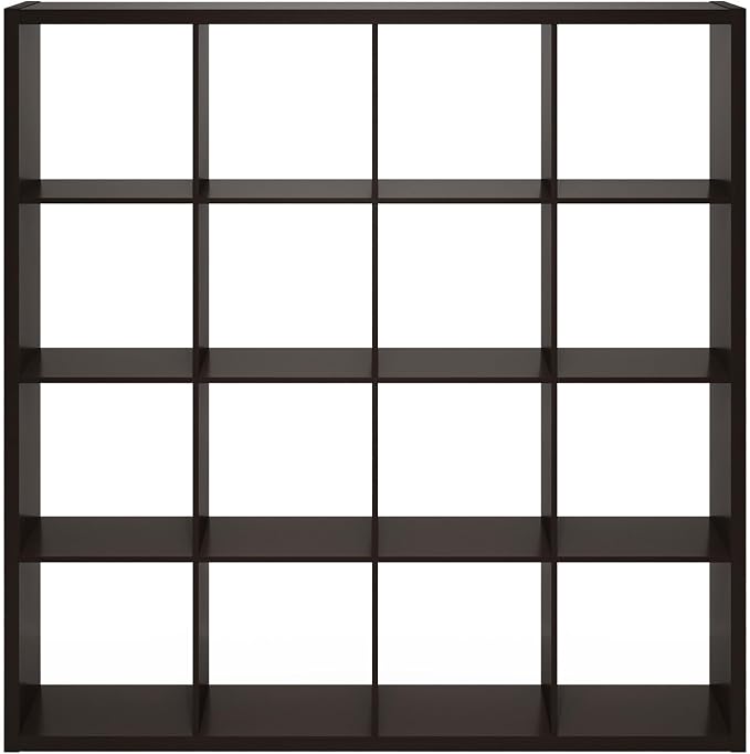 Furinno Cubicle Book Shelf, 16-Cube Bookshelf, Extra Thick Frame Reversible Bookcase with Open Back, 14.6" x 58" x 58", for Living Room, Bedroom, Home Office, Black Dark Oak
