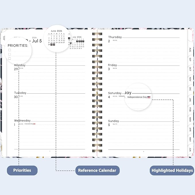 Academic Planner 2026-2027, Weekly and Monthly Agenda Planner, Daily Calendar Planning Notebook (July 2026 - June 2030), School Teacher Student Supplies, Elegant Florals