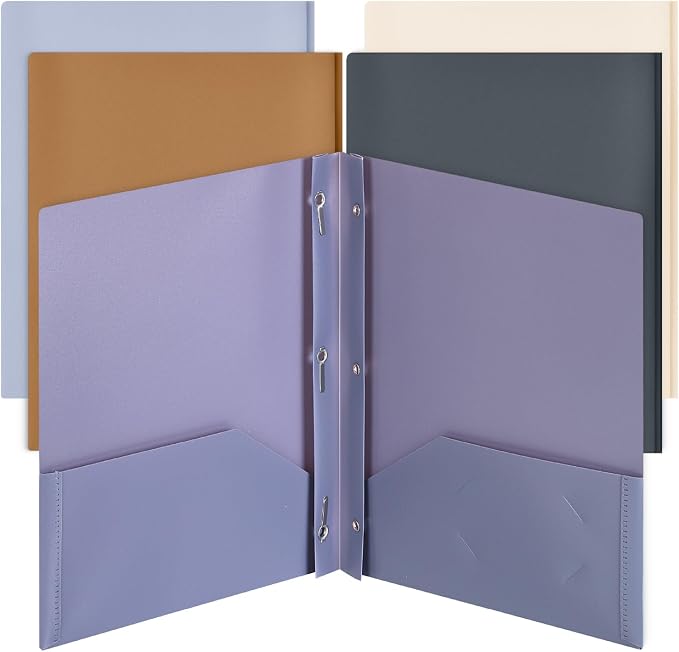 Mr. Pen- Plastic Folders with Pockets and Prongs, 5 Pack, Letter Size, Colorful, Flexible Plastic Folders with Prongs