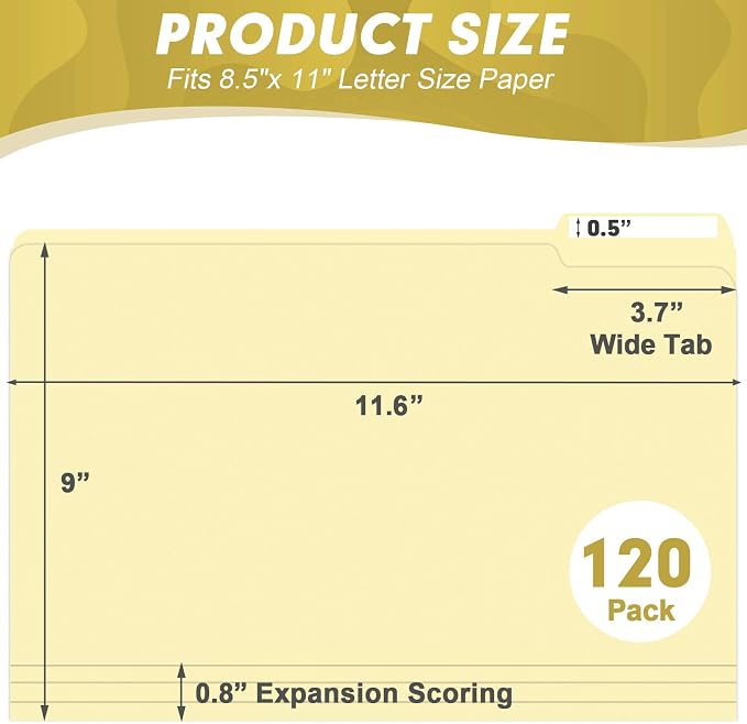 Manila Folders, HERKKA 120 Pack 1/3 Cut Tab File Folders, Manila Folders 8.5 x 11 Designed for Office and Classroom Use, Letter Size