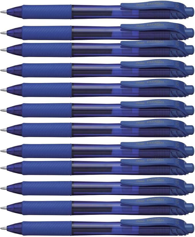 Pentel EnerGel-X Retractable Liquid Gel Pen (1.0mm) Metal Tip, Blue Ink, Box of 12 (BL110-C)